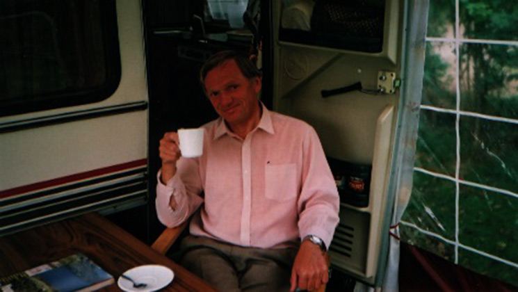 John in his Eriba Puck’s awning in 2001