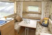 Inside a folding camper