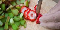 Baked Boozy Rhubarb with strawberries and mint