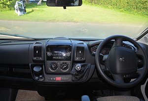 The Bailey motorhome dashboard was a bit of a change from my Toyota Yaris