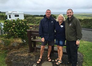 St David's friendly site team, Geoff and Lynn Carruthers with Simon McGrath