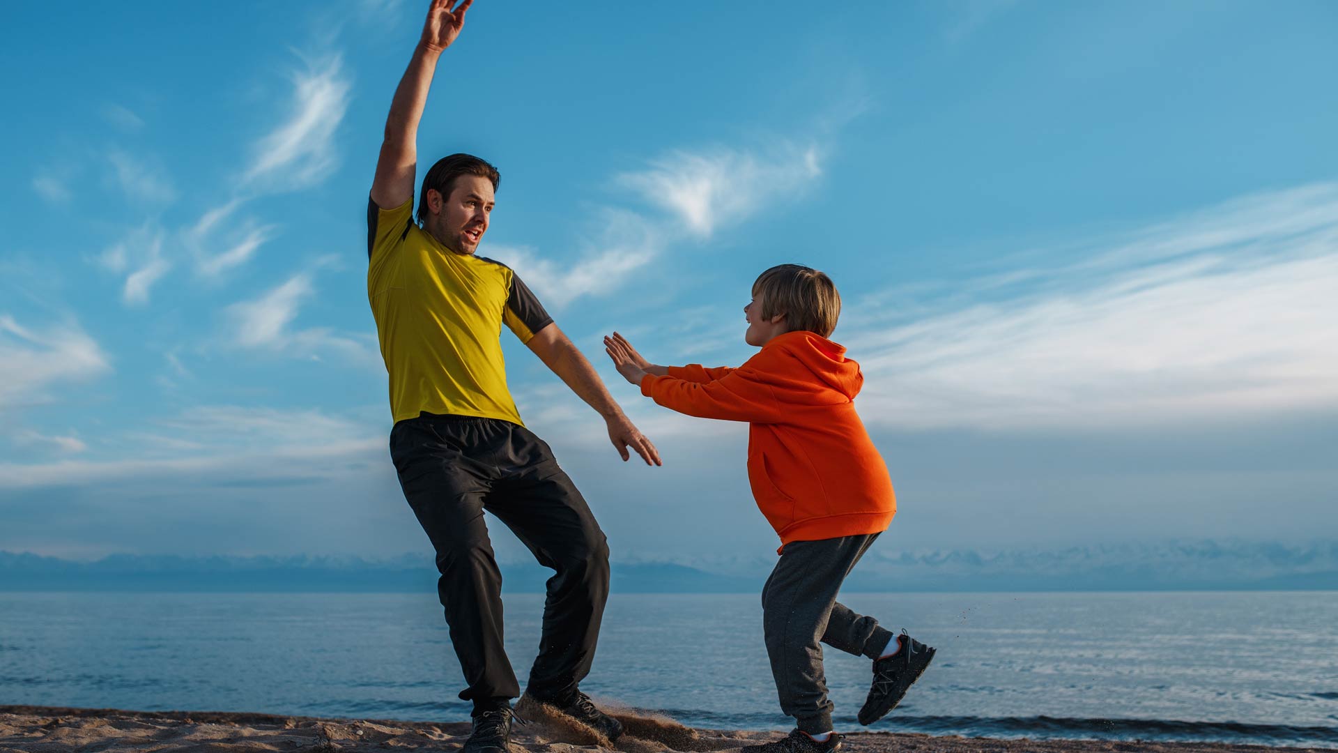 Playing tag on the beach
