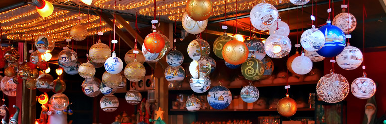 Christmas decorations on Cheltenham market stall
