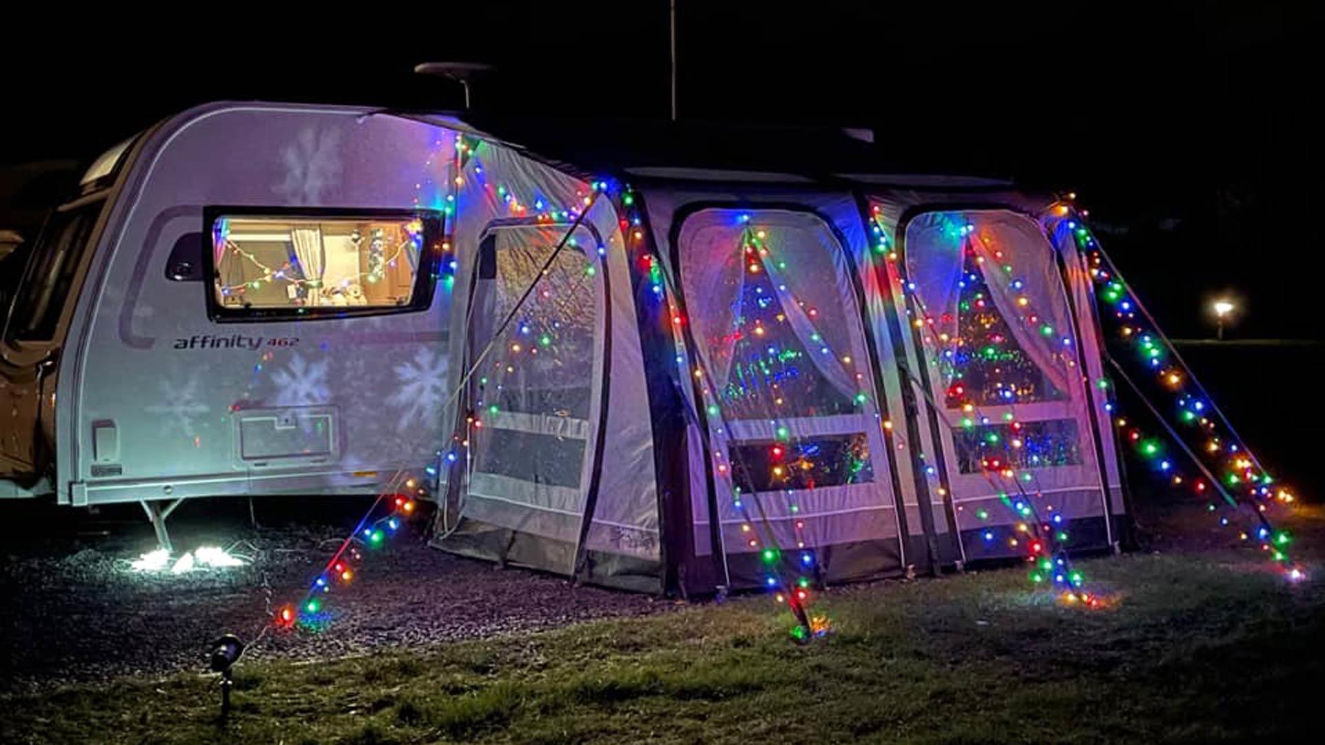 caravan with christmas lights