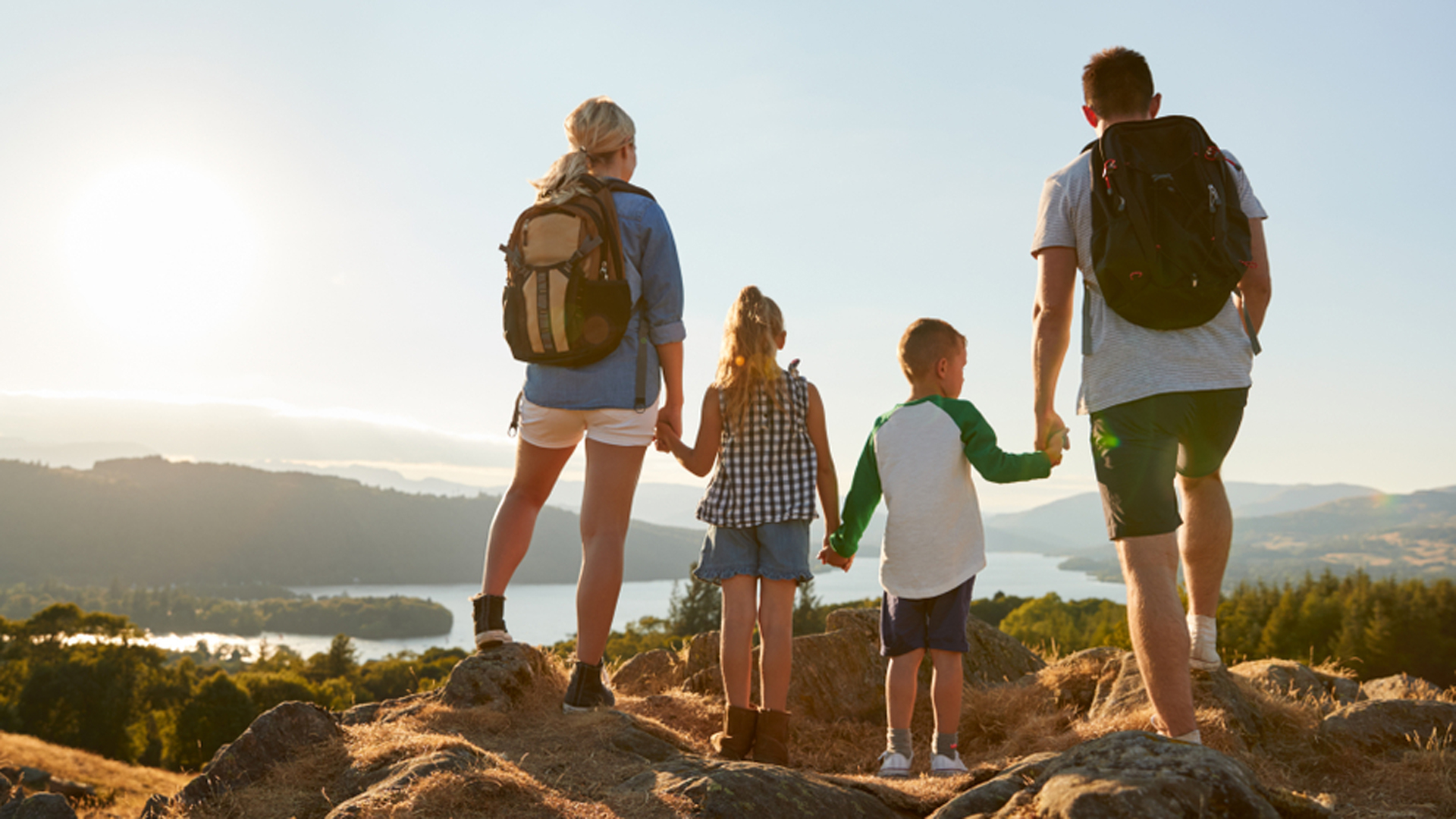 Family walking in the hills