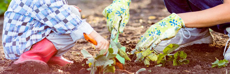 Mother and daughter gardening