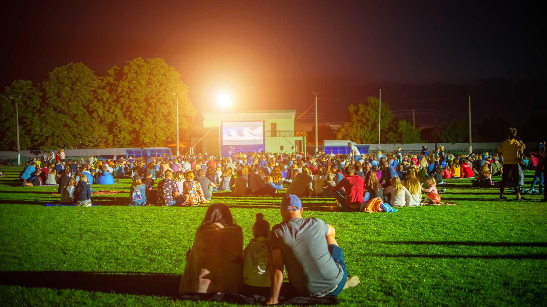 Outdoor cinema at night