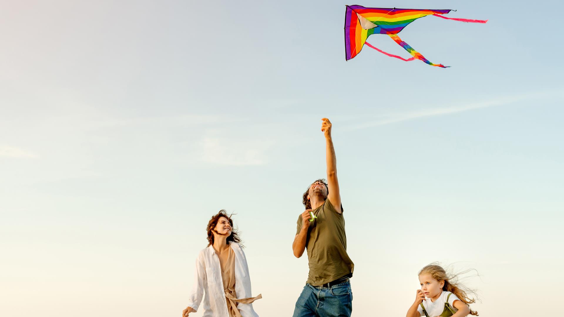 family flying kites