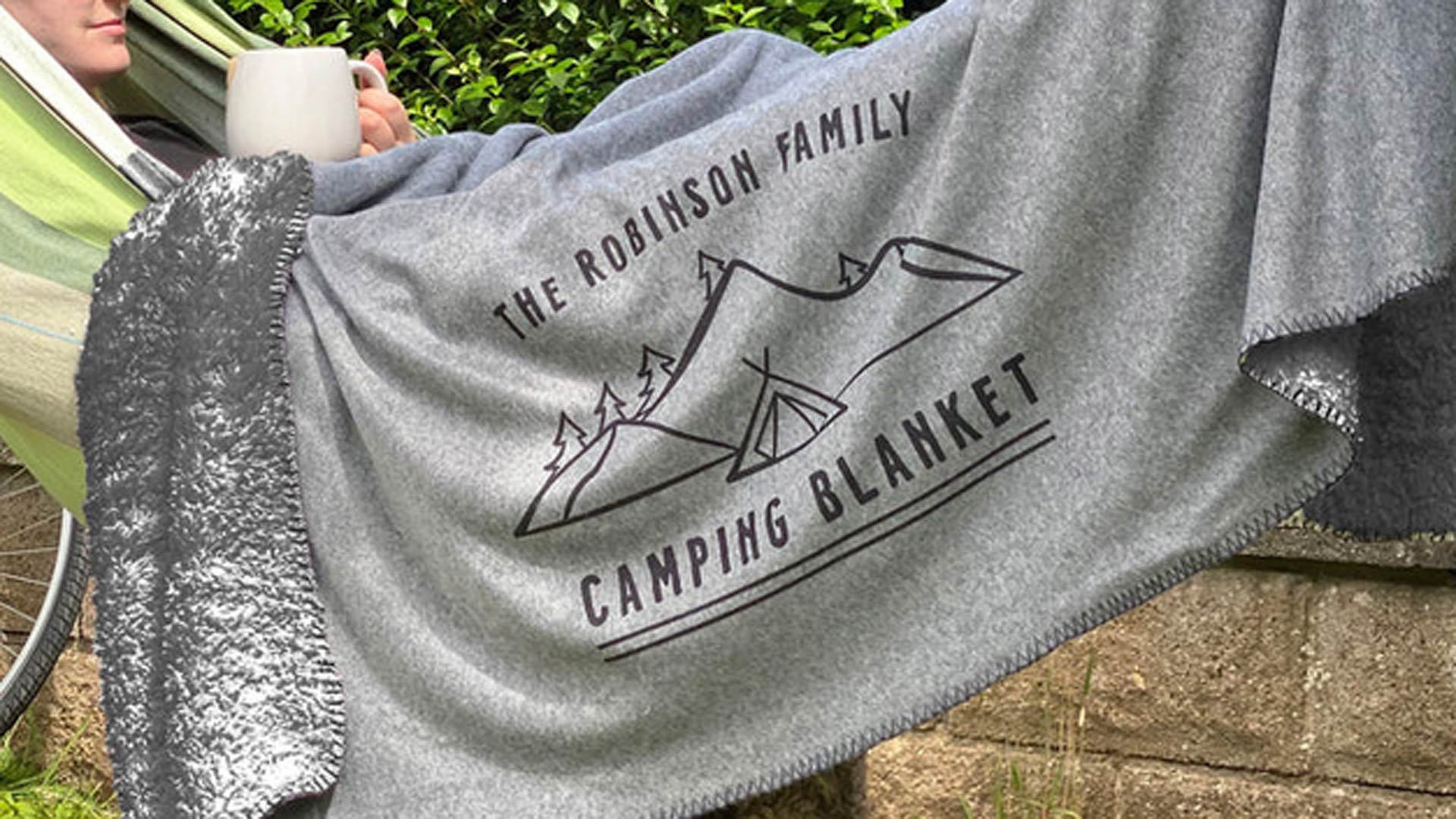 camping themed personalised blanket