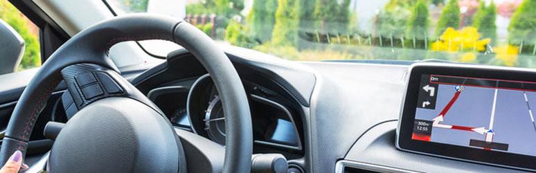 Inside of a car with a sat-nav