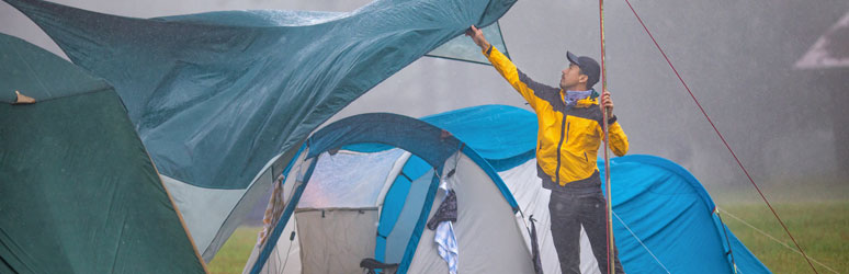 Pitching a tent in the rain