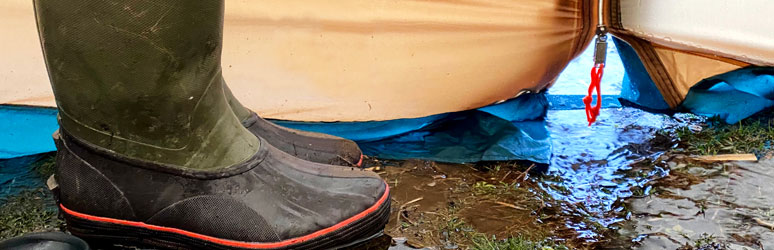 Wet boots left outside tent