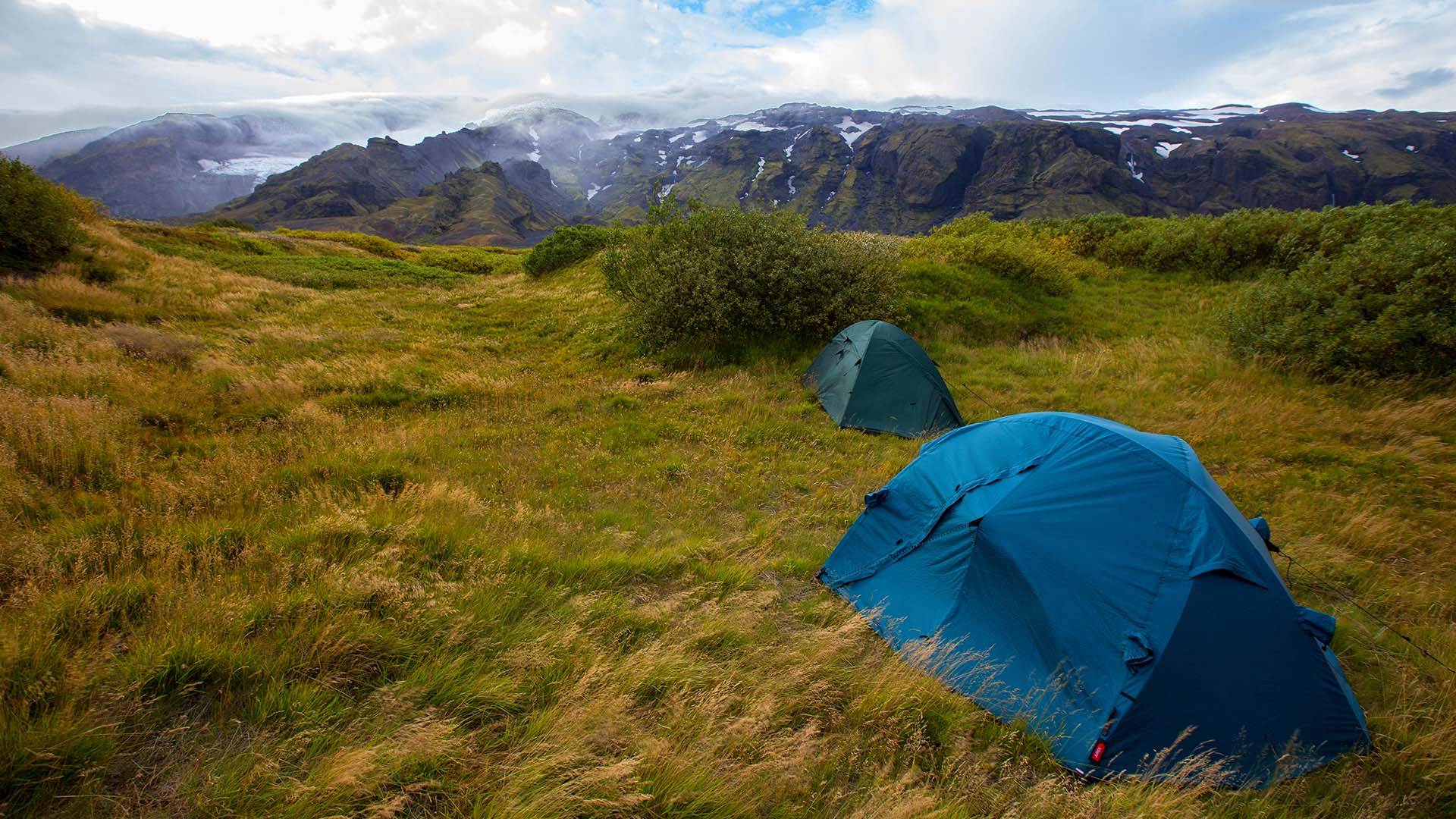 Tent pitched up on top of mountain
