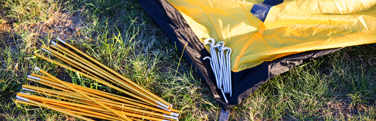 Yellow tent ready to be put up