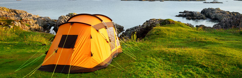 Tent pitched up on a summers day