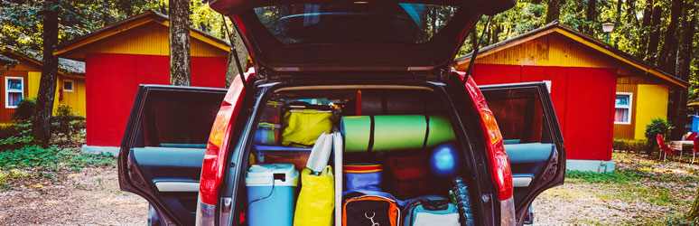 Car packed ready to go on a camping trip