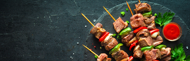 meat and veg on skewers