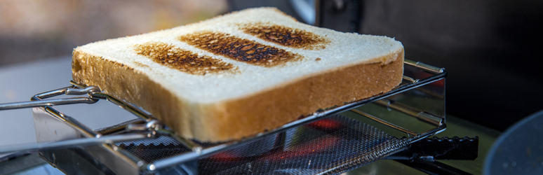 camping toaster and toast