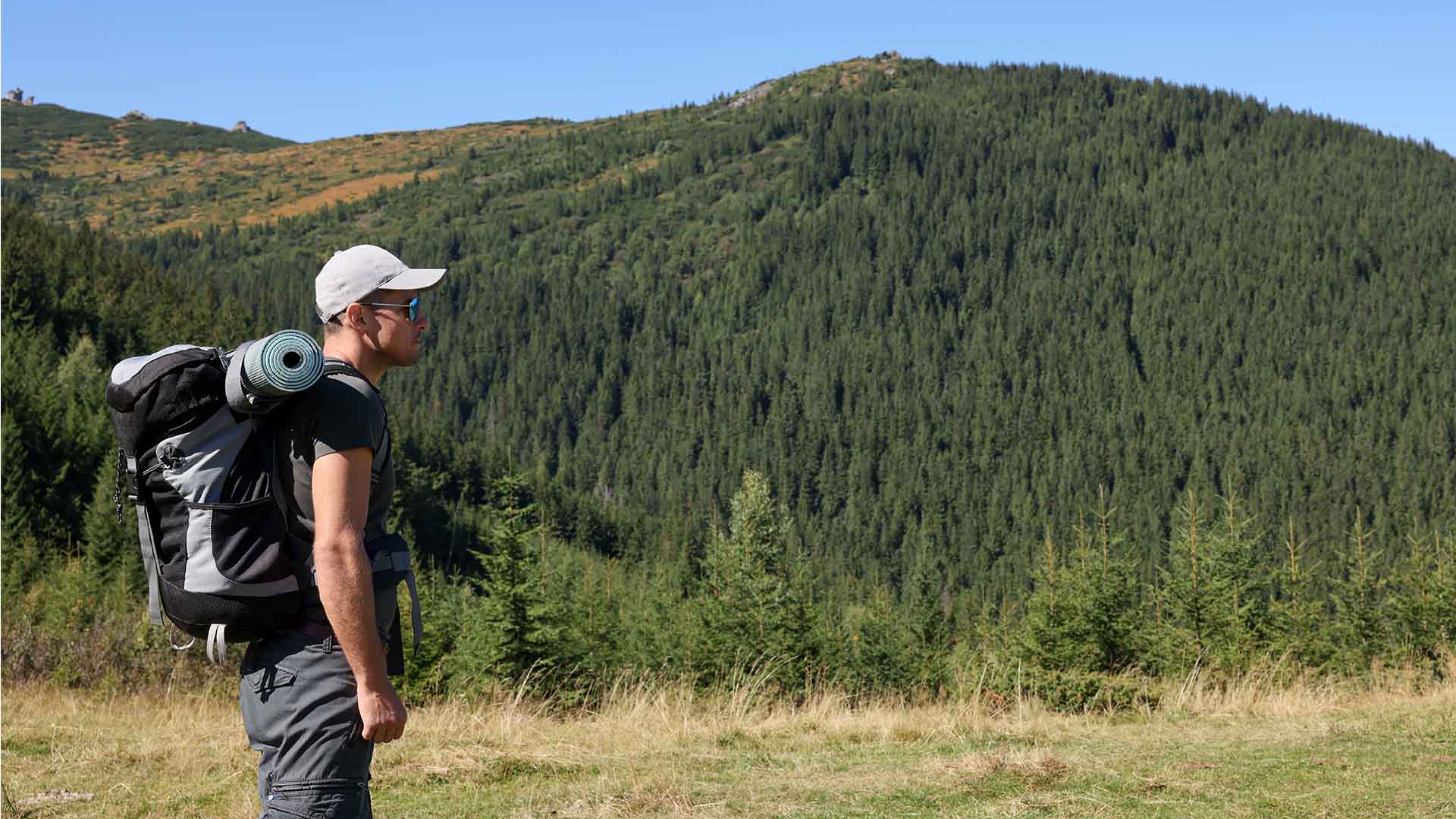 Camping mat in backpack