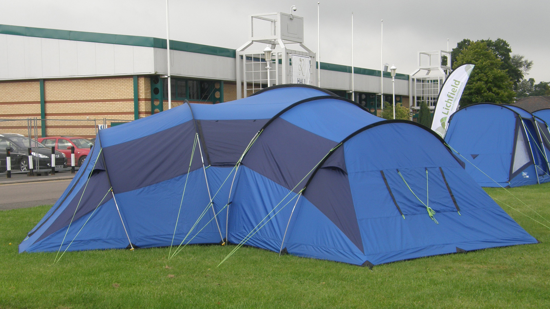 Large blue tent exterior