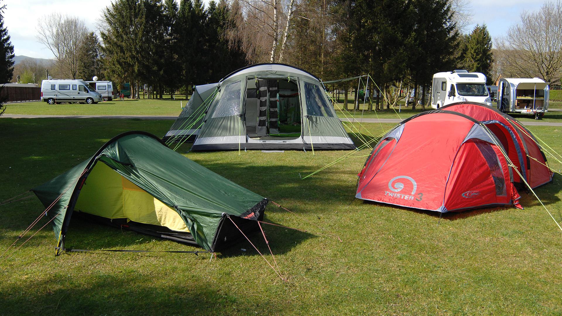 3 tents of different shapes and sizes exterior