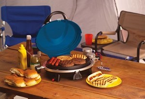 Web stove with burger patties and buns