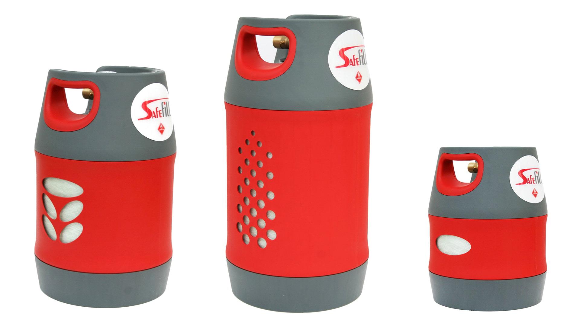 Three Safefill gas bottles