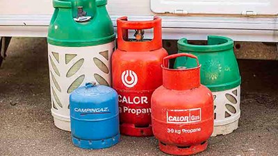 A collection of gas bottles
