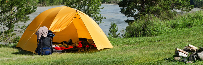 Tent set up by water