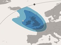 The dark blue area shows where a 45cm dish can be used to receive the UK�s satellite signals (Image courtesy SES/Astra)