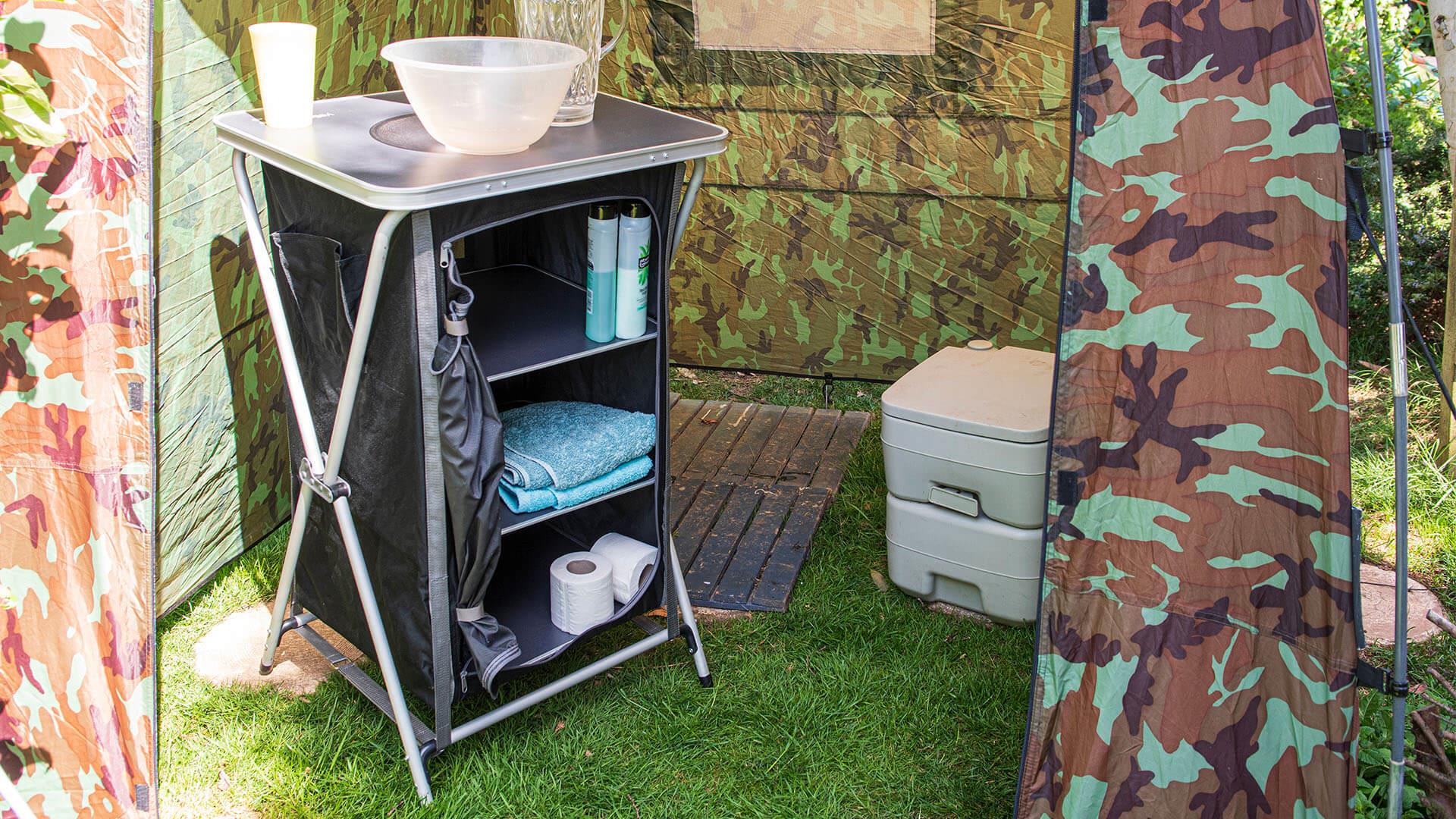 Camping toilet set up