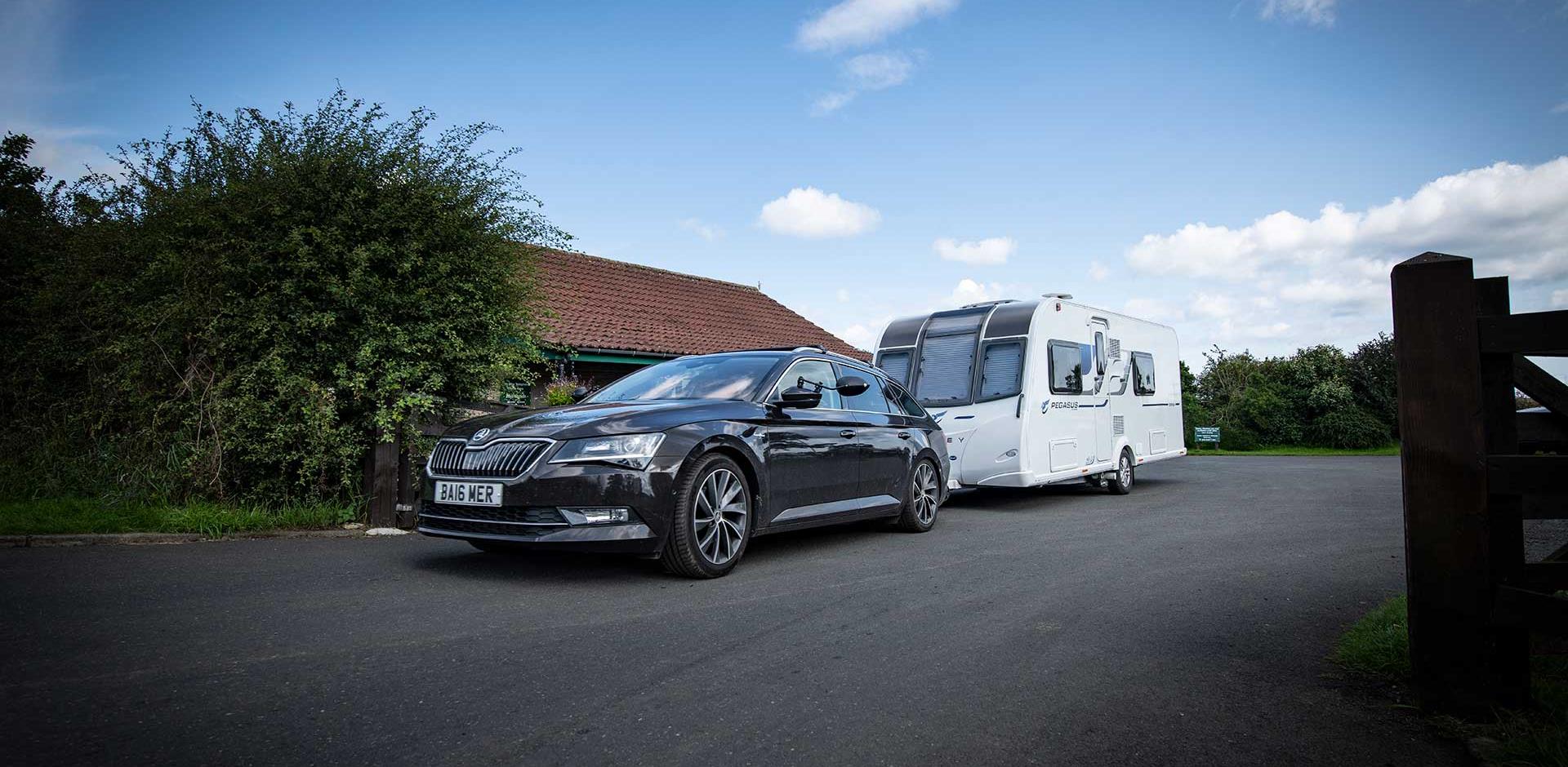 Car towing a caravan