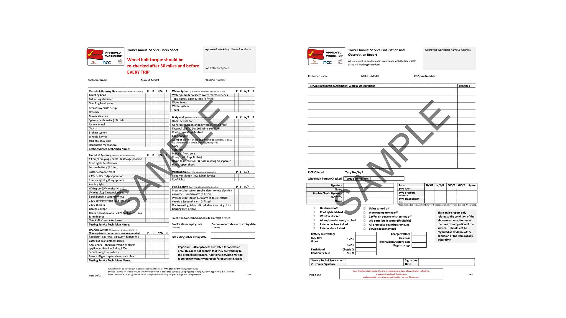 Service sample sheets