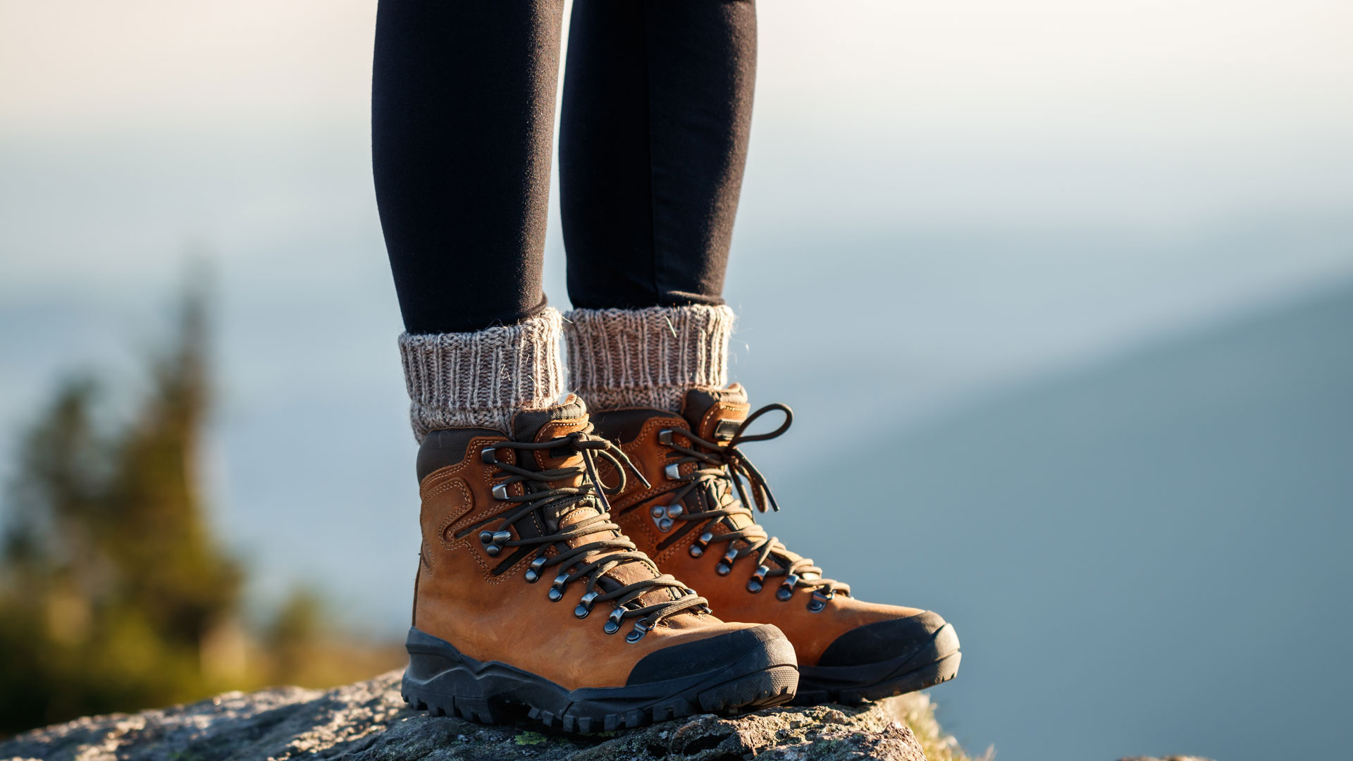 Leather walking boots