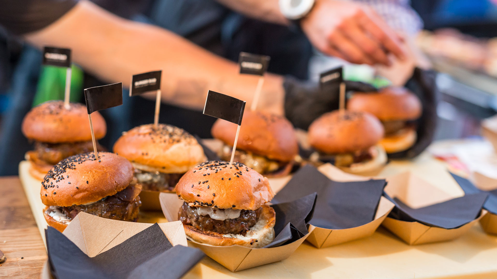 Burgers being served at food festival