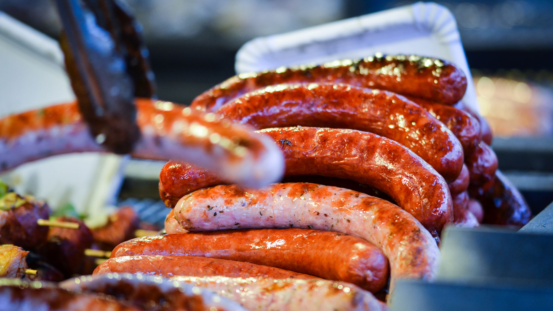 Sausages being served at sausage festival 