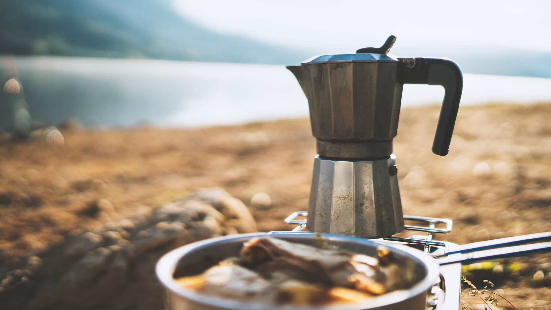 Coffee pot and food