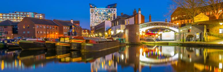 Birmingham canal and boats at night