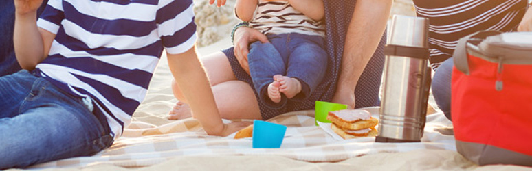 Family enjoying a picnic on the beach