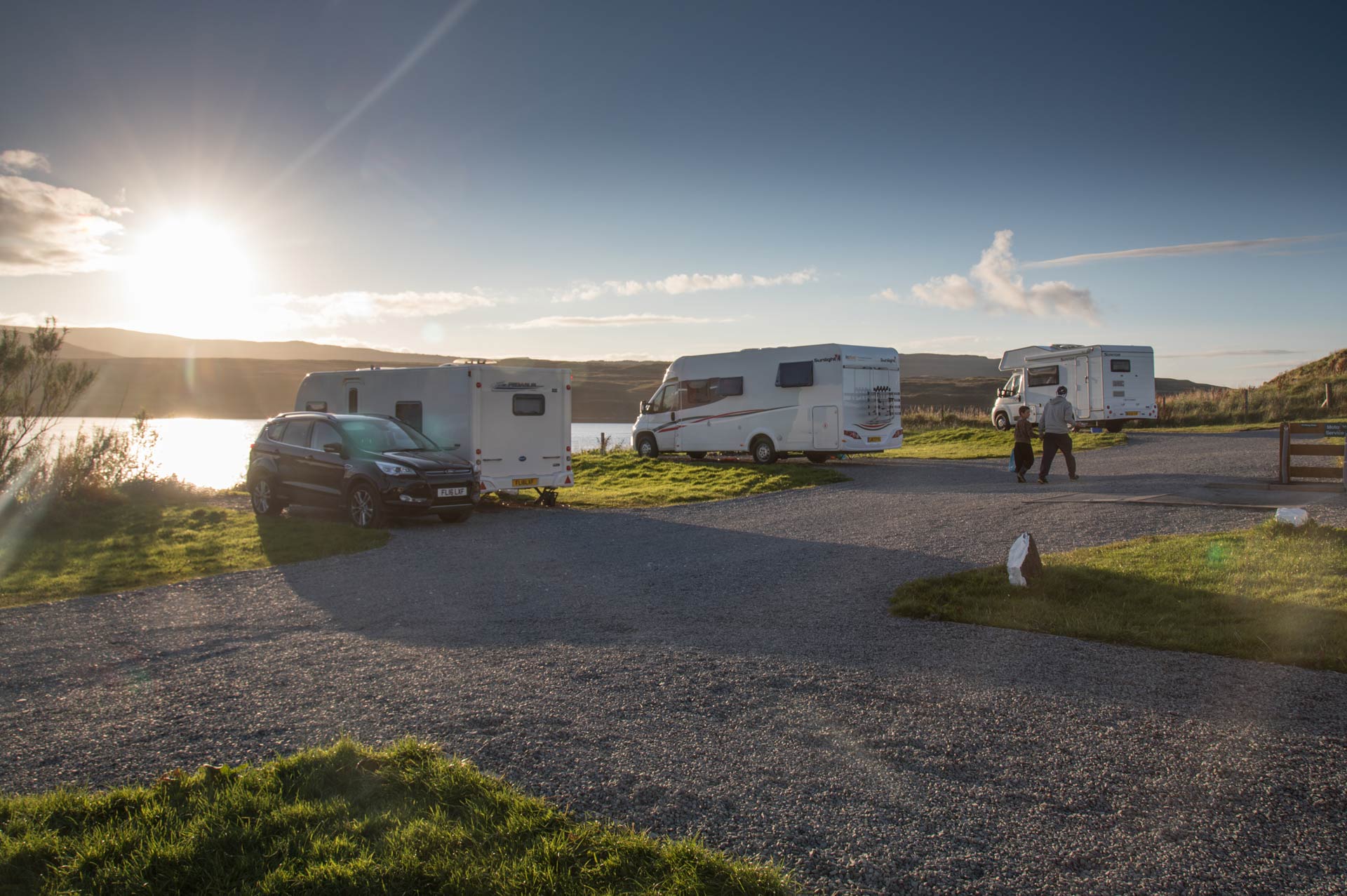 Motorhomes pitched up on Skye campsite
