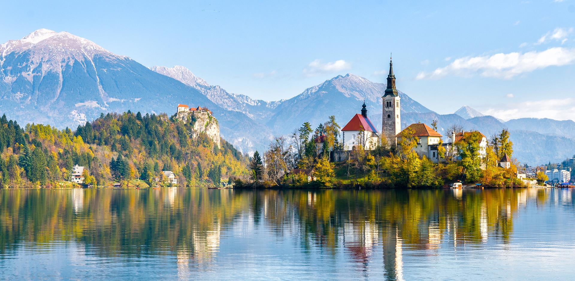 Mountain lake at Lake Bled, Slovenia. 
