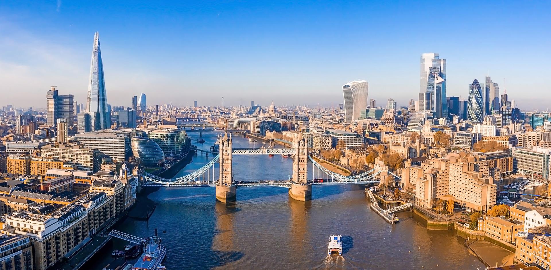 Aerial view of the Tower Bridge in London, UK.