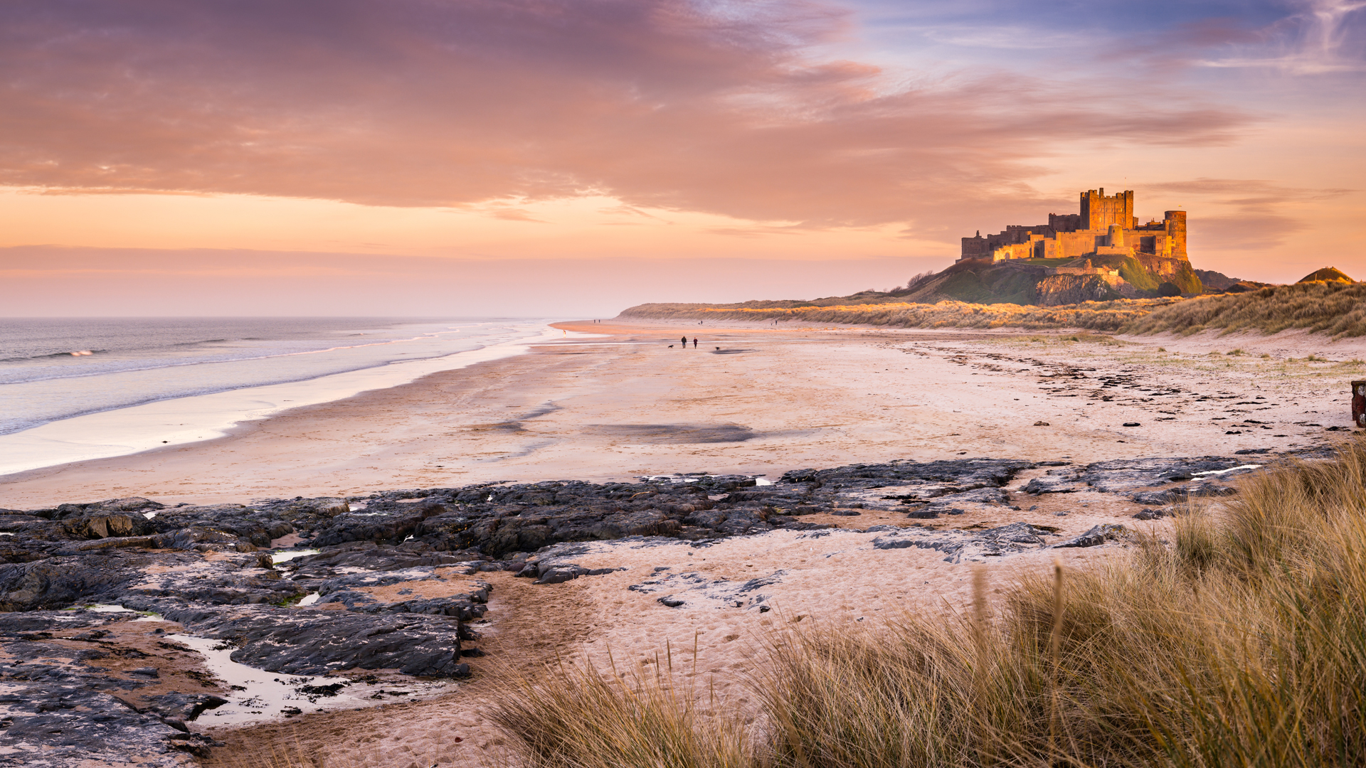 Bamburgh Castle on the Northumberland coastline.