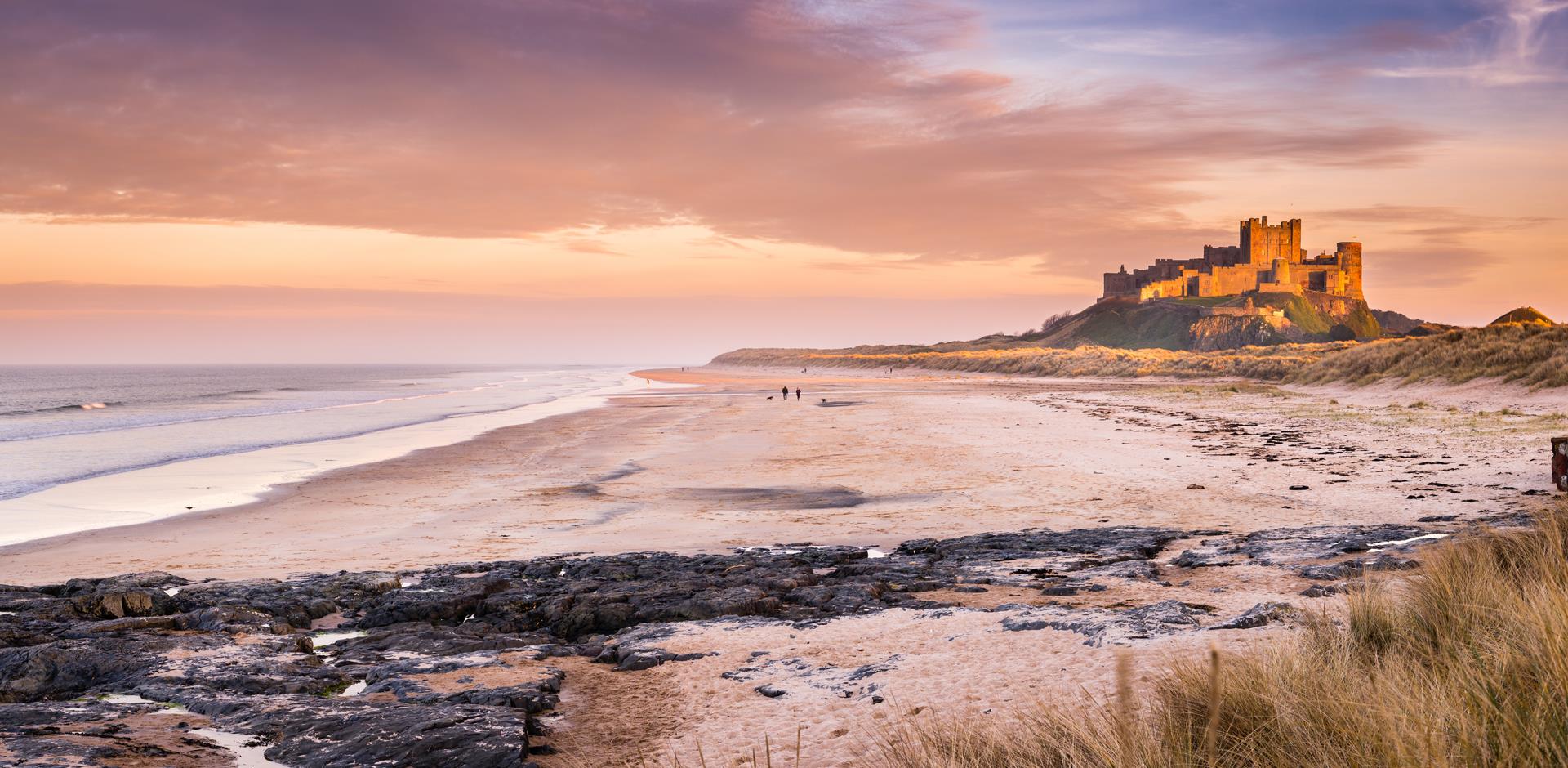 Bamburgh Castle on the Northumberland coastline.