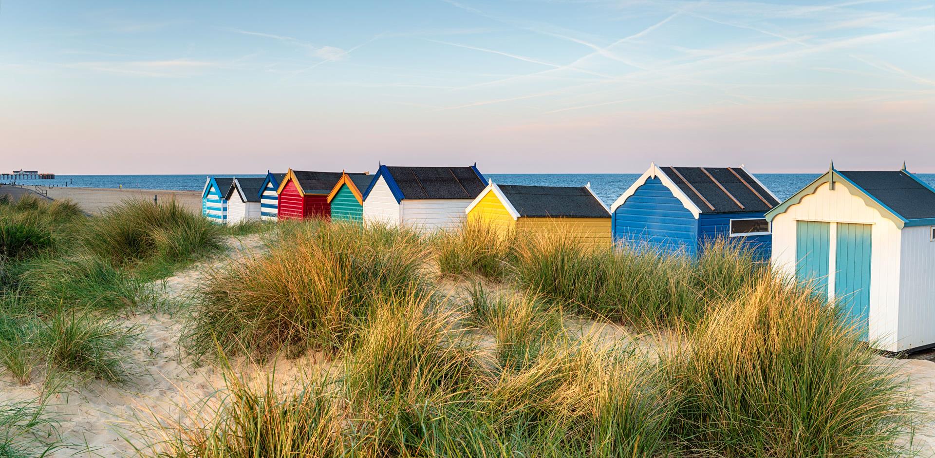 Colourful beach huts at Southwold in Suffolk
