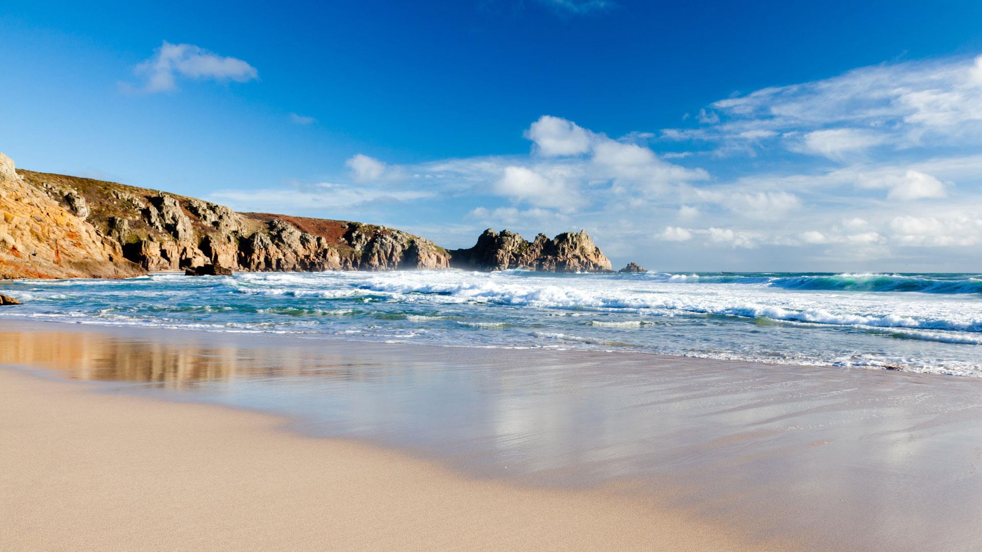 Golden sandy beach at Porthcurno Cornwall