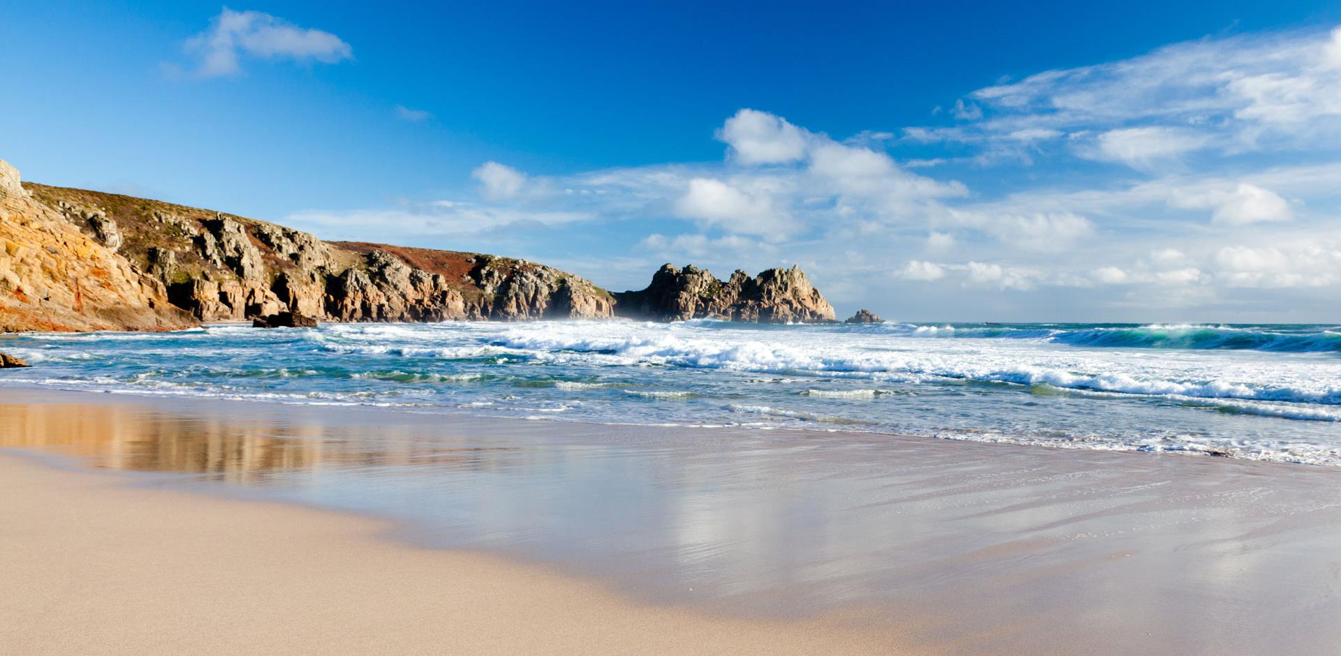 Golden sandy beach at Porthcurno Cornwall