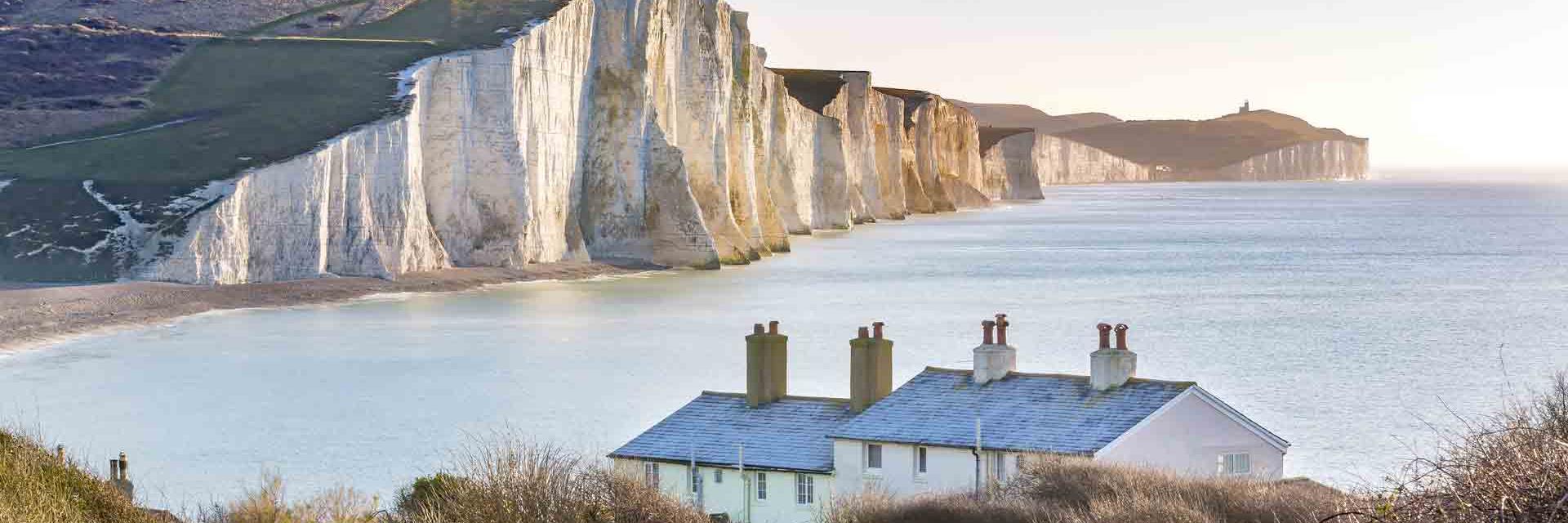 Seaview of the Severn Sisters chalk cliffs in south downs during the daytime