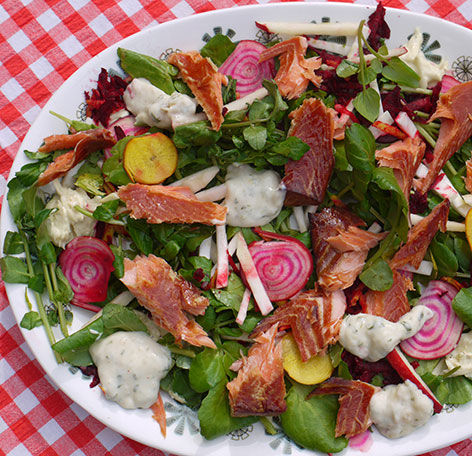 Hot-smoked trout salad