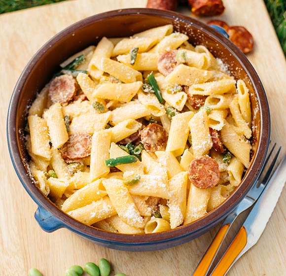 Campers' Chorizo pasta